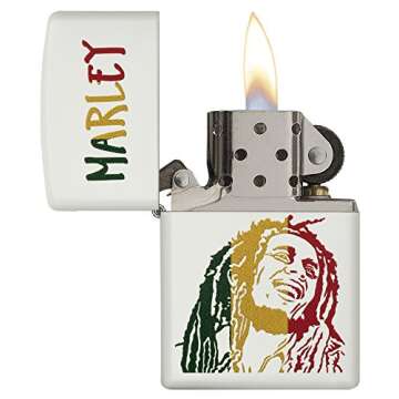 Zippo Bob Marley Colored Stripes Pocket Lighter, White Matte