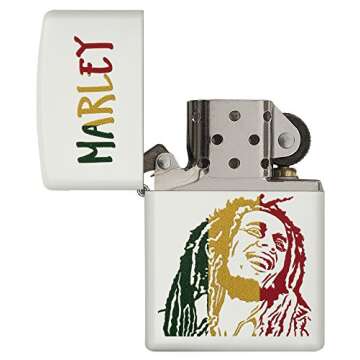Zippo Bob Marley Colored Stripes Pocket Lighter, White Matte