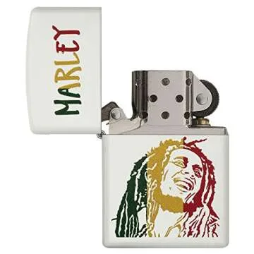 Zippo Bob Marley Colored Stripes Pocket Lighter, White Matte
