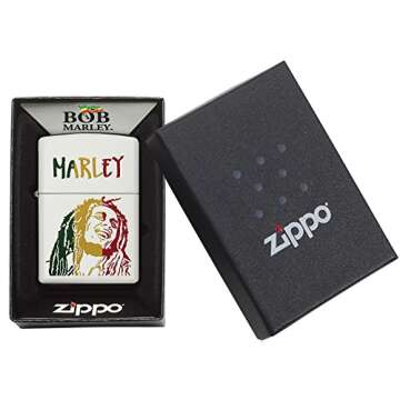 Zippo Bob Marley Colored Stripes Pocket Lighter, White Matte