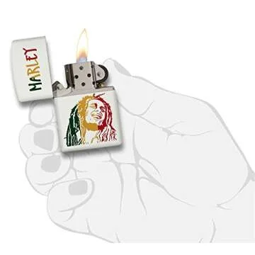 Zippo Bob Marley Colored Stripes Pocket Lighter, White Matte