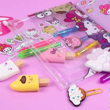 Hello Kitty & Friends Café Stationery Set, 22-Piece Sanrio Stationery, Cute School Supplies, Sanrio Accessories, Includes Hello Kitty Notebook, Squishy Stickers, Sanrio Pens, Kawaii Stationery