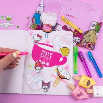 Hello Kitty & Friends Café Stationery Set, 22-Piece Sanrio Stationery, Cute School Supplies, Sanrio Accessories, Includes Hello Kitty Notebook, Squishy Stickers, Sanrio Pens, Kawaii Stationery