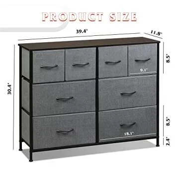 WLIVE Dresser for Bedroom with 8 Drawers, Wide Fabric Dresser for Storage and Organization, Bedroom Dresser, Chest of Drawers for Living Room, Closet, Hallway, Dark Grey