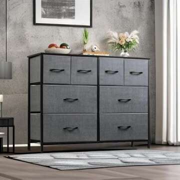 WLIVE Dresser for Bedroom with 8 Drawers, Wide Fabric Dresser for Storage and Organization, Bedroom Dresser, Chest of Drawers for Living Room, Closet, Hallway, Dark Grey
