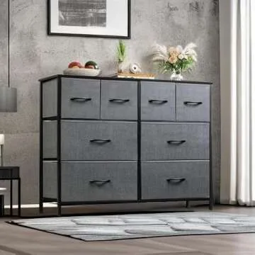 WLIVE Dresser for Bedroom with 8 Drawers, Wide Fabric Dresser for Storage and Organization, Bedroom Dresser, Chest of Drawers for Living Room, Closet, Hallway, Dark Grey