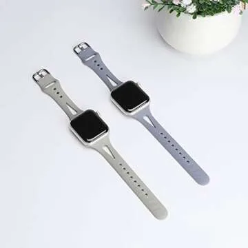 Bandiction Sport Band Compatible with Apple Watch Band 38mm 40mm 42mm 44mm Series 3 Series 5 Breathable Silicone Narrow Slim iWatch Bands Replacement Strap for iWatch SE Series 6 5 4 3 2 1, 2 Pack