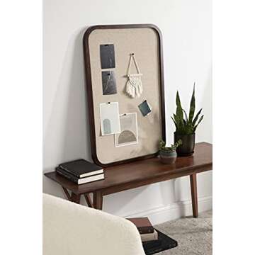 Kate and Laurel Hutton Transitional Pinboard, 20 x 30, Walnut Brown, Radius Rectangle Wall Organizer with Fabric Pinning Surface