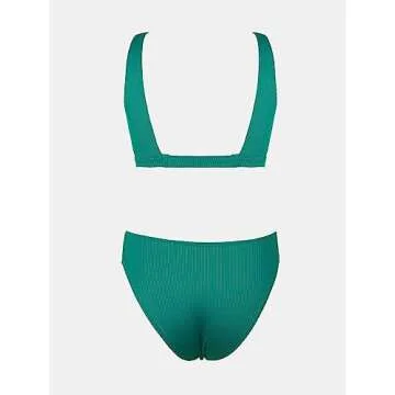 CUPSHE Women Swimsuit Bikini Set Two Piece Ribbed Textured Side Cutout Tank Top Mid Rise Bathing Suit, M