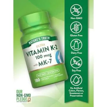 Nature's Truth Vitamin K2 MK-7 | 100 mcg | 180 Softgels | Non-GMO & Gluten Free Supplement