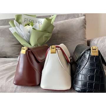 Women Black Shoulder Bags Crocodile Pattern Vintage Handbag Retro Classic Purse 90s Buckle Closure