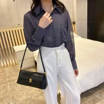 Women Black Shoulder Bags Crocodile Pattern Vintage Handbag Retro Classic Purse 90s Buckle Closure