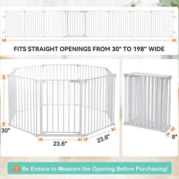COMOMY 198" Baby Gate Extra Wide, Dog Gate Pet Gate for House Stairs Doorways Fireplace, Adjustable 3 in 1 Play Yard Child Safety Gate, Auto Close, Hardware Mounted (30" Tall, White)