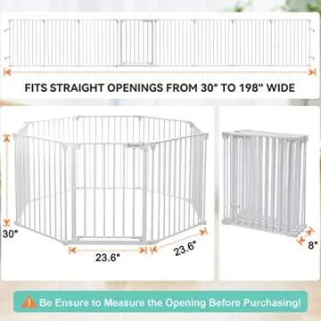 COMOMY 198" Baby Gate Extra Wide, Dog Gate Pet Gate for House Stairs Doorways Fireplace, Adjustable 3 in 1 Play Yard Child Safety Gate, Auto Close, Hardware Mounted (30" Tall, White)