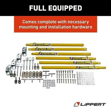 JT's Strong Arm Travel Trailer Jack Stabilizer Kit, Bolt-On Installation, Universal Compatibility, Telescoping Tubes, Eliminates Chassis Movement - 191025