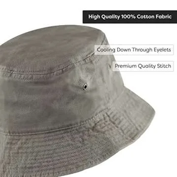 Bucket Hat - Unisex 100% Cotton & Denim UPF 50 Packable Summer Travel Beach Sun Hat(S/M, Olive)
