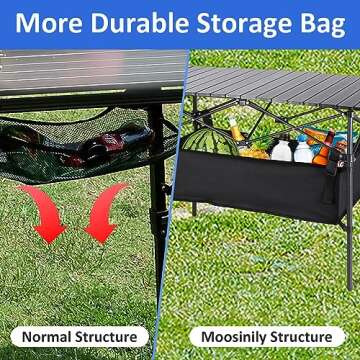 Moosinily Camping Table 4Ft Folding Table with 54 L Storage Bag Tighten Band Folding Picnic Table Aluminum Roll up Table Folding Camp Table for Outdoor Beach Grill BBQ Travel Black