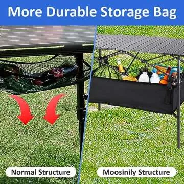 Moosinily Camping Table 4Ft Folding Table with 54 L Storage Bag Tighten Band Folding Picnic Table Aluminum Roll up Table Folding Camp Table for Outdoor Beach Grill BBQ Travel Black