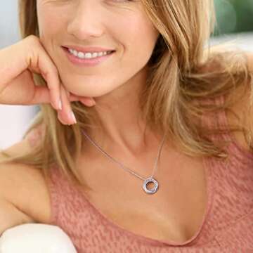 Annamate 50th Birthday Gifts for Women 925 Sterling Silver 5 Circles Necklace For Her Five Decade Jewelry 50 Years Old Birthday Gift