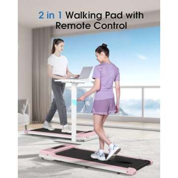 Dskeuzeew Walking Pad Under Desk 2 in 1, 2.5HP Portable Treadmill Mini Compact for Office & Home, Ultra Quiet & Installation-Free, Remote Control, LED Display, 300 Lb Capacity