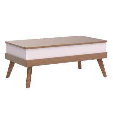 Bidiso Lift Top Coffee Center Table with Hidden Storage Compartment, Easy-to-Assembly , Dining Table for Living Room Reception/Home Office, Oak