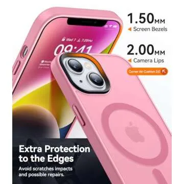 CANSHN for iPhone 14 Case/iPhone 13 Case, Compatible with MagSafe, Translucent Matte Back Slim Shockproof Phone Cover, Pink