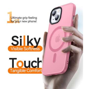 CANSHN for iPhone 14 Case/iPhone 13 Case, Compatible with MagSafe, Translucent Matte Back Slim Shockproof Phone Cover, Pink