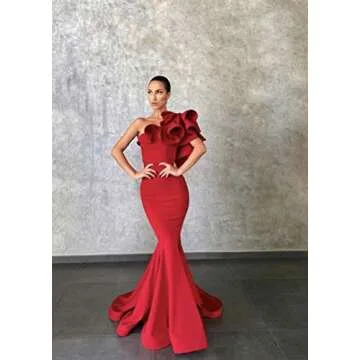 Blawhee Women's Mermaid One Shoulder Ruffles Prom Dress - Evening Gown in Elegant Emerald Green