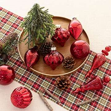 KI Store Mercury Glass Christmas Ornaments Set of 8 Red Christmas Balls Finials for Christmas Tree D...