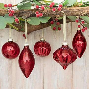 KI Store Mercury Glass Christmas Ornaments - Set of 8 Red Balls