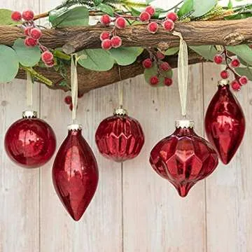 KI Store Mercury Glass Christmas Ornaments - Set of 8 Red Balls
