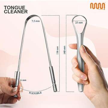 MasterMedi Tongue Scraper with Multicolor Cases (2 Pack), 100% Stainless Steel, Reduce Bad Breath, E...