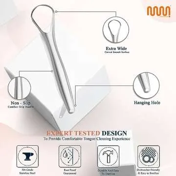 MasterMedi Tongue Scraper with Multicolor Cases (2 Pack), 100% Stainless Steel, Reduce Bad Breath, Easy to Use Tongue Scraper for Adults, Tongue Cleaner for Oral Care & Hygiene
