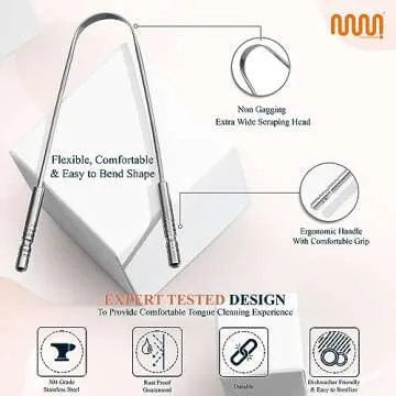 MasterMedi Tongue Scraper with Multicolor Cases (2 Pack), 100% Stainless Steel, Reduce Bad Breath, Easy to Use Tongue Scraper for Adults, Tongue Cleaner for Oral Care & Hygiene