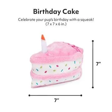 ZippyPaws Birthday Gifts for Dogs - Pink Birthday Cake Slice, Plush Squeaky Dog Toy, Dog Birthday Party Supplies for Boys & Girls