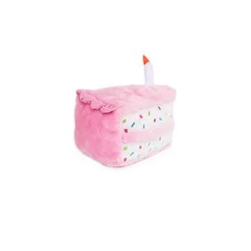 ZippyPaws Birthday Gifts for Dogs - Pink Birthday Cake Slice, Plush Squeaky Dog Toy, Dog Birthday Party Supplies for Boys & Girls
