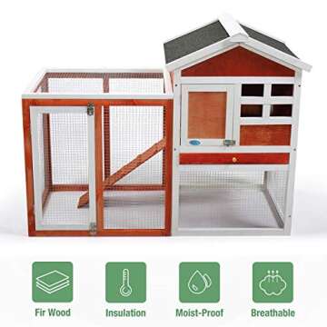 JAXPETY 44" Wooden Rabbit Hutch Cage House Habitat Animal Pet Chicken Coop Indoor Outdoor, Red & White