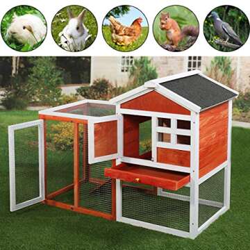 JAXPETY 44" Wooden Rabbit Hutch Cage House Habitat Animal Pet Chicken Coop Indoor Outdoor, Red & White
