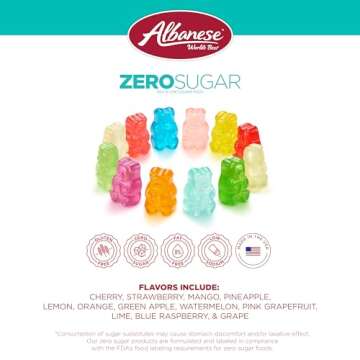 Albanese World's Best Zero Sugar, 12 Flavor Gummi Bears, Candy, 3.5 Ounce (Pack of 12), Individually Wrapped Soft & Chewy Candy Snacks