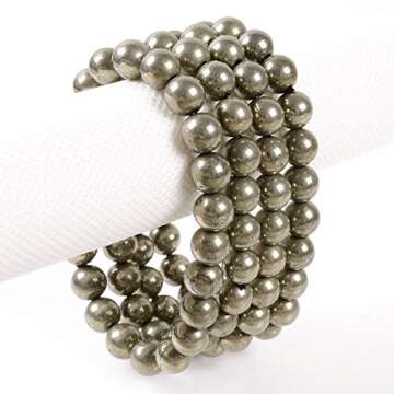 Justinstones Natural Pyrite Gemstone 8mm Round Beads Stretch Bracelet 7 Inch Unisex