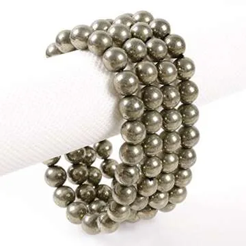 Justinstones Natural Pyrite Gemstone 8mm Round Beads Stretch Bracelet 7 Inch Unisex