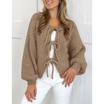 Trendy Tie Front Bow Cardigan for Women