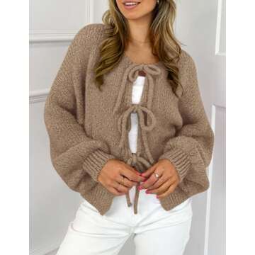 Trendy Tie Front Bow Cardigan for Women