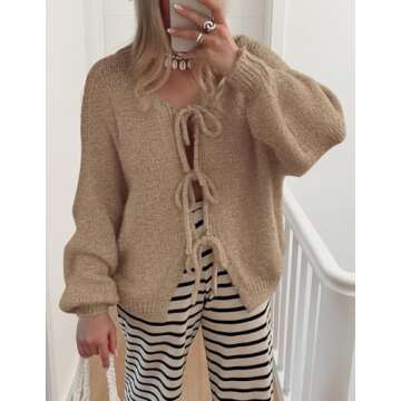 Trendy Tie Front Bow Cardigan for Women