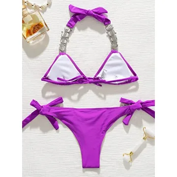 BIKINX Women's Sexy Purple Crystal Thong Bikini Swimsuit