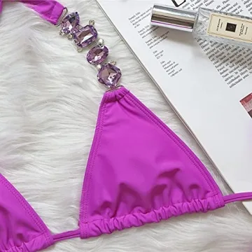 BIKINX Women's Sexy Purple Crystal Thong Bikini Swimsuit