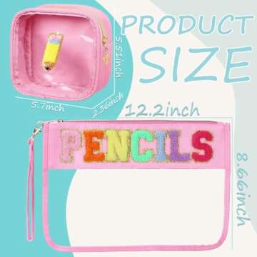 BuyCard 2PCS Pencil Case Preppy Clear Chenille Letter Bags for Travel, Nylon & PVC Makeup Bag Gradua...