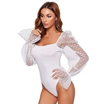 Elegant WDIRARA Polka Dots Sheer Bodysuit for Women