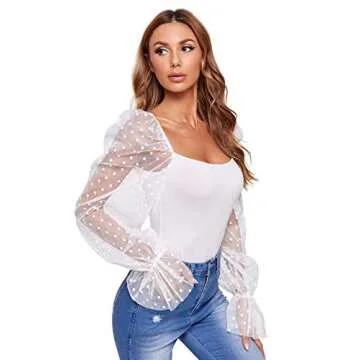 Elegant WDIRARA Polka Dots Sheer Bodysuit for Women