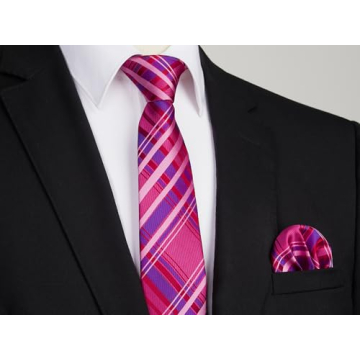 HISDERN Men's Elegant Striped Tie & Pocket Square Set